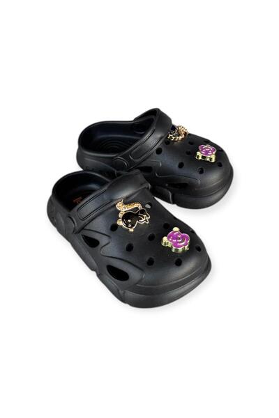 AkınalBella Girl Child Black Stone High Soft Sole Indoor Slippers Sandals