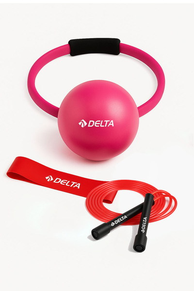 Delta Pilates Kardiyo Seti – 35 Cm Çember + Aerobik Direnç Bandı + Pilates Topu (20 cm) + Atlama İpi