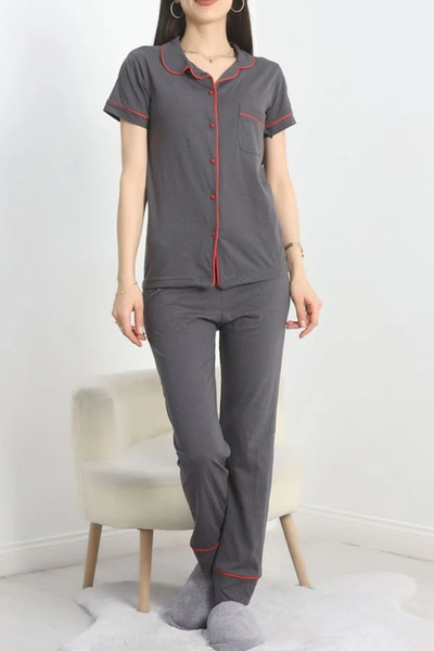 Seka Store Seka Single Jersey Buttoned Pajama Set Anthracite - 30320.1048.