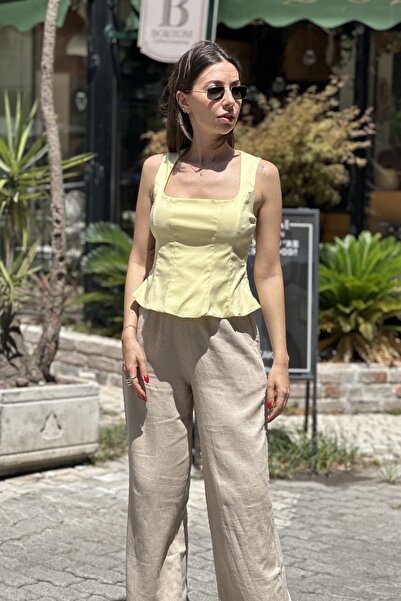 CurcunaShop Kadın Peplum Kare Yaka Korse Top