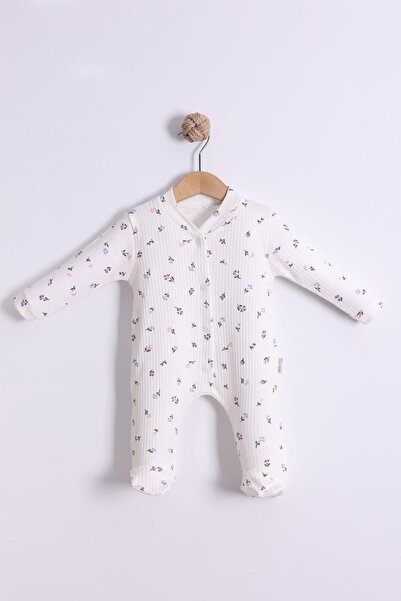 kidello Ecru Floral Booties Baby Girl Romper