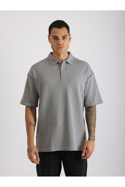 EGHO Shoulder Shepherd Stitch Detail Double Pique Fabric Loose Fit Men's Polo Neck T-Shirt