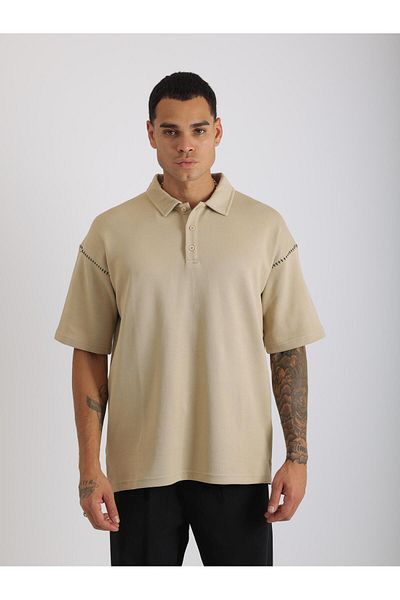 EGHO Shoulder Shepherd Stitch Detail Double Pique Fabric Loose Fit Men's Polo Neck T-Shirt