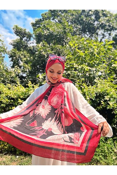 Modakaşmir Margarit Pattern Bamboo Shawl - Red