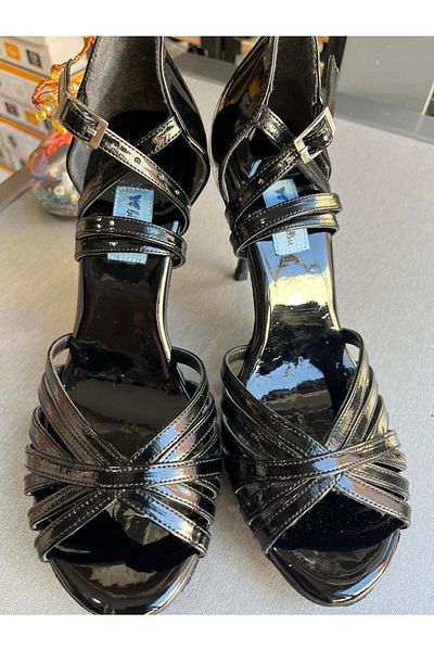 bitangosu Black Patent Leather 8.5 cm 11 Pont Multi-Band Model Tango, Dance and Salon Shoes