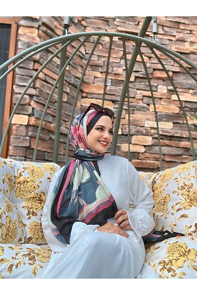 Modakaşmir Margarit Pattern Bamboo Shawl -Black-Green