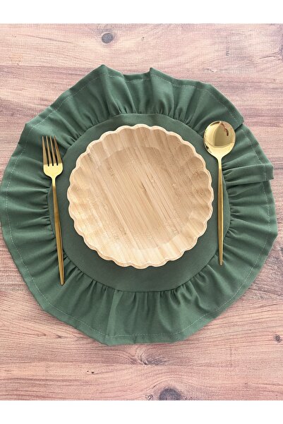 NURGİTA HOME Yeşil Duck Keten Fırfırlı Supla & Amerikan Servisi Çeyiz Seti 6 Adet ( Leke Tutmaz )