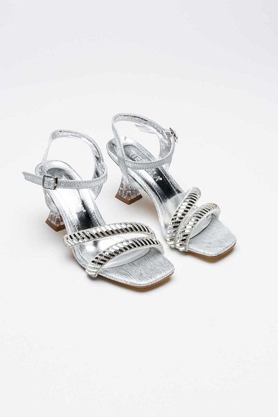 ripuvainen Mirelle Women's Stone Detailed Evening Dress Heeled Shoes Sandals - Silver