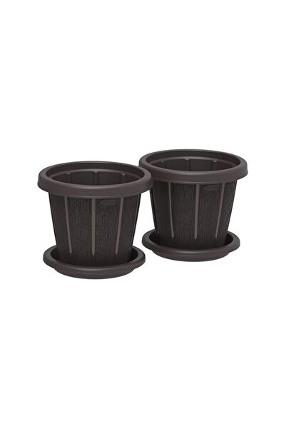 Generic Cosmoplast Cedargrain 14" Flowerpot with Tray Set of 2