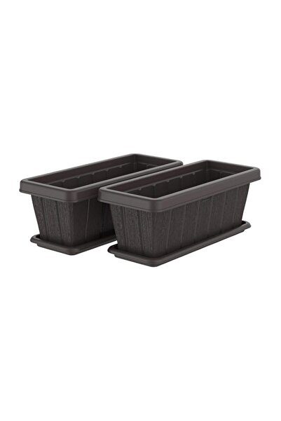 Generic Cosmoplast 18" Cedargrain Rectangular Planter with Tray Set of 2