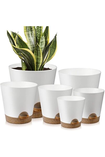 Generic مجموعة من 6 أوعية نباتات بلاستيكية ذاتية الري للاستخدام الداخلي من رو...