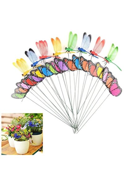 Generic زينة حديقة الفراشات من ChicAbode، 26 قطعة، أوتاد اليعسوب الزاهية، فرا...