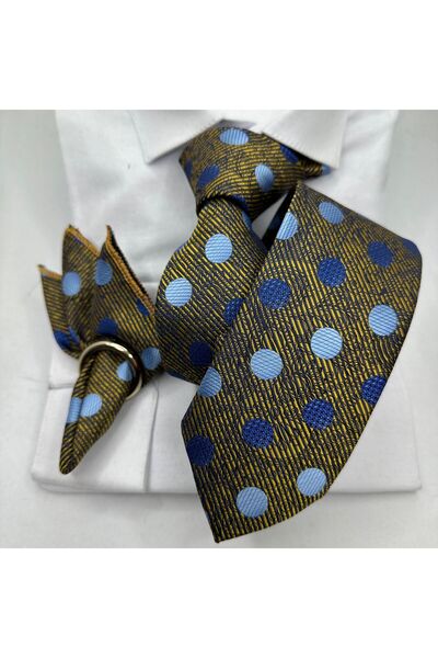 ilayda emir Puantiye desenli özel kravat ve mendil seti