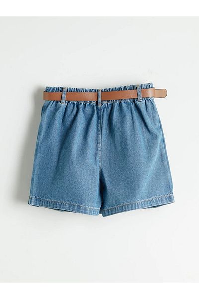 LC Waikiki Lcw kids indigo elastic waist pleated girl's jean shorts skirt
