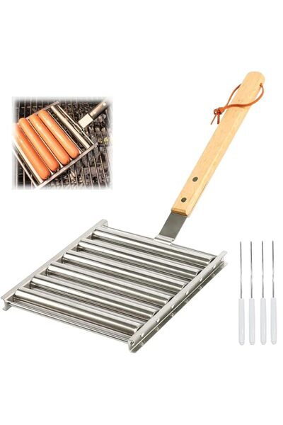 Generic أسطوانة شواء من الفولاذ المقاوم للصدأ من الزايد بسعة 5 أسياخ هوت دوج ...