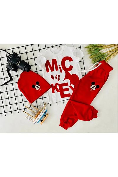 gnygiyim Boy's 3-Piece Style Character Patterned Beret Bottom Top Set