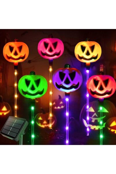 Generic 6 Pack Halloween Pumpkin Pathway Solar Lights, Orange Jack O Lantern Stake String Lights for Outdoo