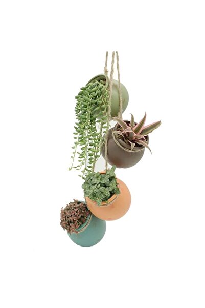 Generic مجموعة من 4 أواني زهور صغيرة معلقة من السيراميك - ألوان ترابية، تُثبّ...