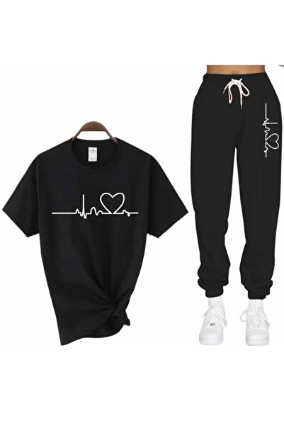 özcstore تي شيرت نسائي/بناتي مطبوع عليه نبضات قلب