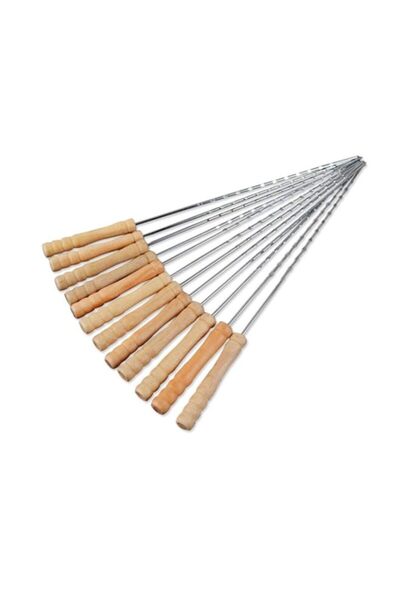 Generic 12Pcs Barbecue Skewer Stainless Steel Needles Sticker With Wooden Han...