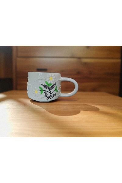 Home Ceramic Handmade Daisy and Evil Eye Beaded Mug