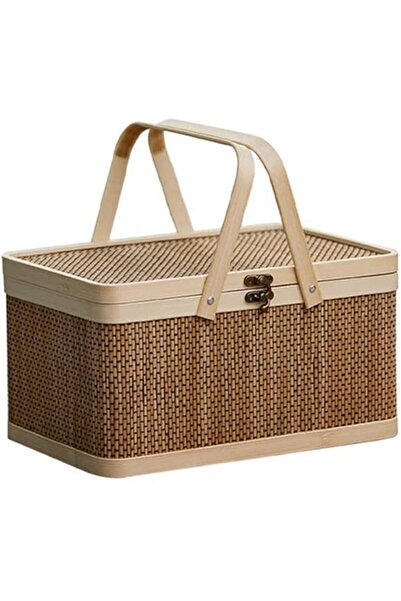 Generic سلة نزهة يولني، سلة نزهة منسوجة مع غطاء، سلة نزهة محمولة، وجبات خفيفة...