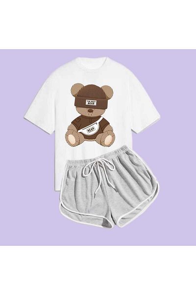 Hunors Sportswear & Company Teddy Bear Printed Double Pinterest Shorts Tshirt Set