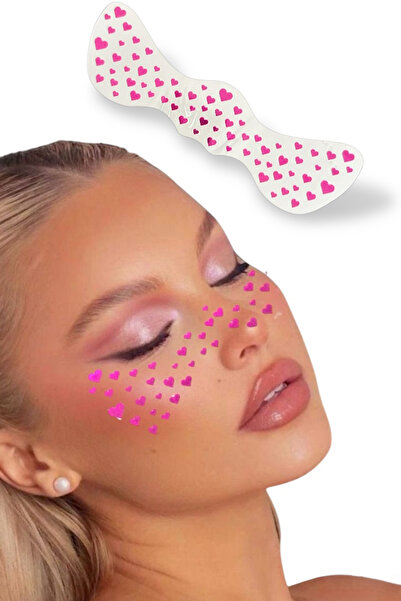 misotrend Geçici Pembe Kalp Çil Makyaj Bandı Glitter Parıltılı Simli Bant / T...
