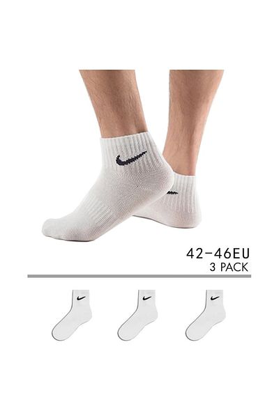 Nike DRI-FIT Mid-Calf Socks - Model SX7677-100L, 42-46EU, White, Set of 3 Pairs