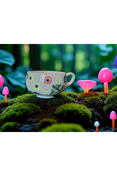 Home Ceramic Handmade Chubby Daisy and Evil Eye Patterned Mug