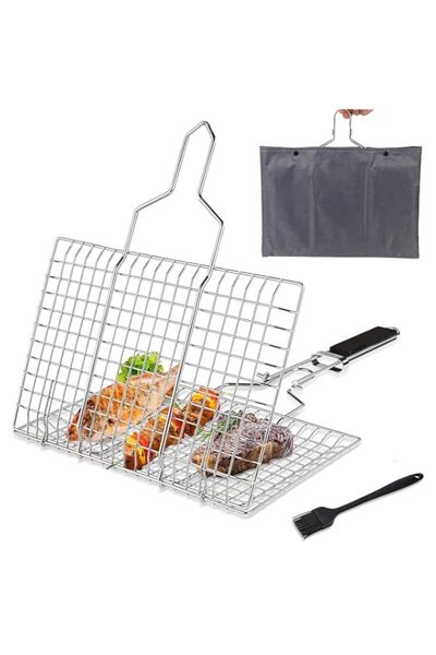 Generic سلة شواء ELECDON BBQ، سلة شواء قابلة للطي من الفولاذ المقاوم للصدأ لل...