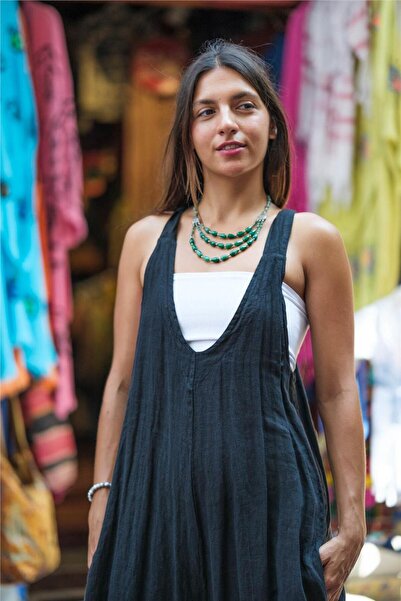 Miss Boheme Black Color Strap Leg Button Detailed Jumpsuit