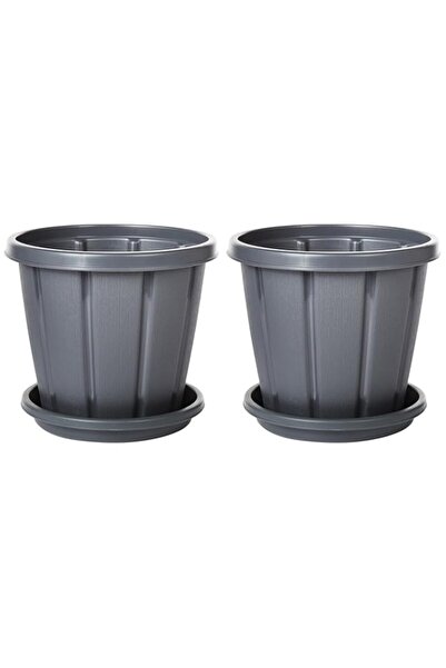 Generic Cosmoplast Cedargrain 12" Flowerpot with Tray Set of 2