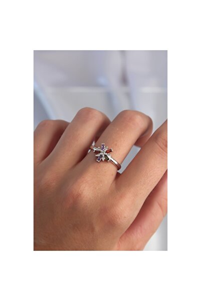 Clariss Brass Silver Color Colored Zircon Stone Adjustable Ring