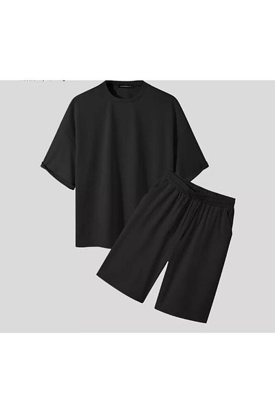 Hunors Sportswear & Company Round Neck Cotton Full Loose Cut Oversize Women's T-shirt Shorts Set