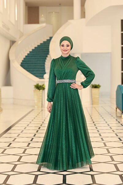miss newal Dila Büyük Beden Tesettür Abiye Zümrüt