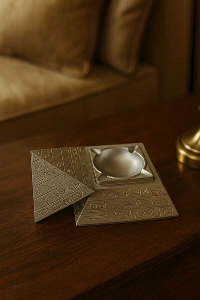 Elithestudio Elithé Studio - Piramit Tasarımlı Alçı Kül Tablası -Metalik Silver