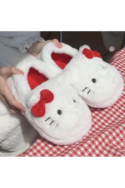 1blood Red Hello Kitty Soft Furry Plush Slippers