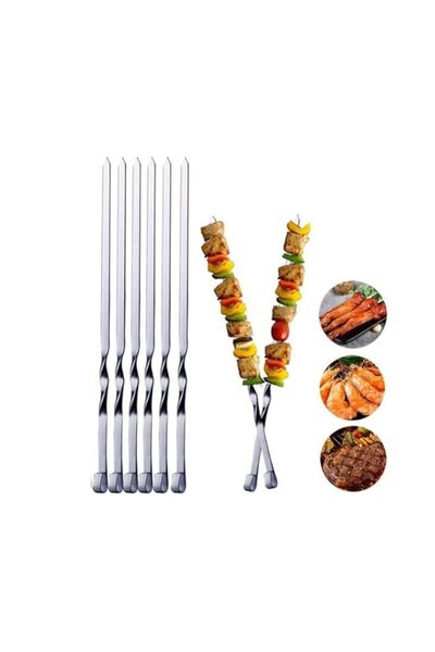 Generic YU WELL Pack of 6 Barbecue Skewers,Stainless Steel Kebab Skewers,flat grill Kabob skewers,60 cm lon