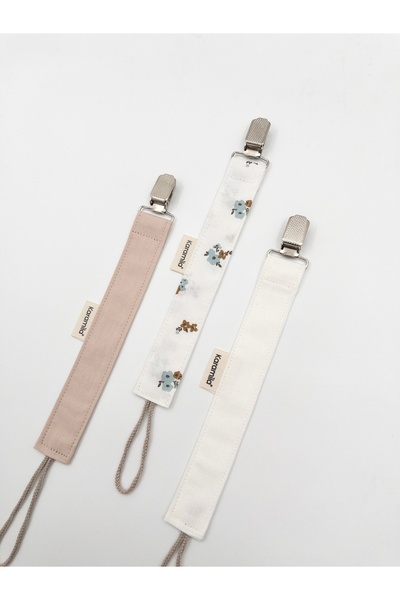 KARAMİLA 3’lü Set Bebek Emzik Askısı Çiçekli -Beyaz- Bej