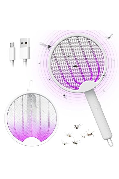 Generic مضرب حشرات كهربائي 4 في 1 من نيكومي، قابل للطي والتعليق، مضرب ذباب قا...