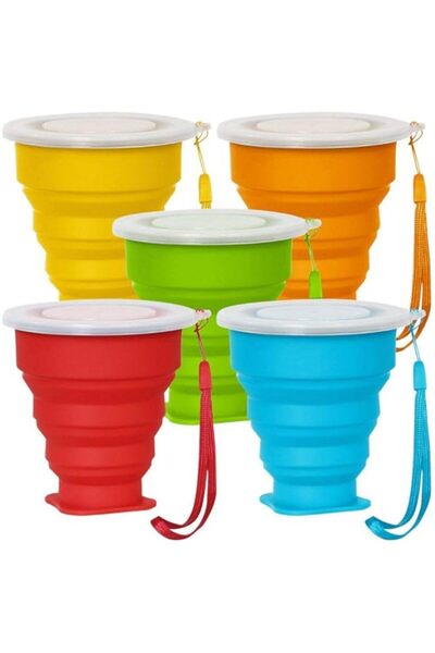 Generic كوب سفر قابل للطي من سينهاي، عبوة من 5 قطع، مع غطاء، سعة 6 أونصة، كوب...