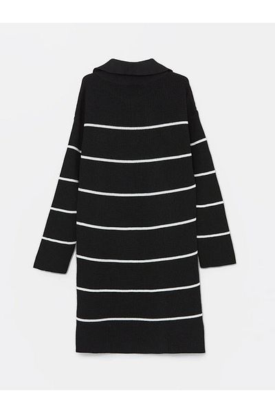 LC Waikiki Lcw Kids Black Striped Polo Neck Striped Long Sleeve Girl's Knitwear Dress