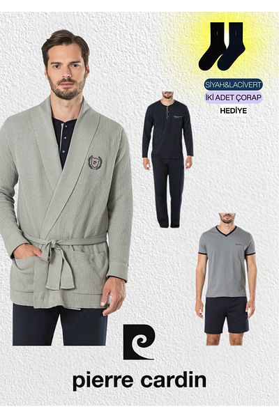 Pierre Cardin Men's Clothing 5 Piece Knitwear Robdöşambr & Summer - Winter Pajama Set L1.Pc.5595.02