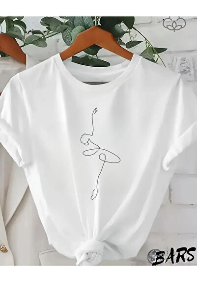 barsdepo تي شيرت مطبوع عليه راقصة الباليه، تي شيرت أبيض كبير الحجم للجنسين