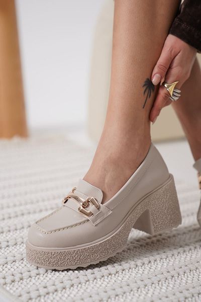 ripuvainen Emelise Women's Stylish Buckle Detailed Casual Heeled Shoes - Beige