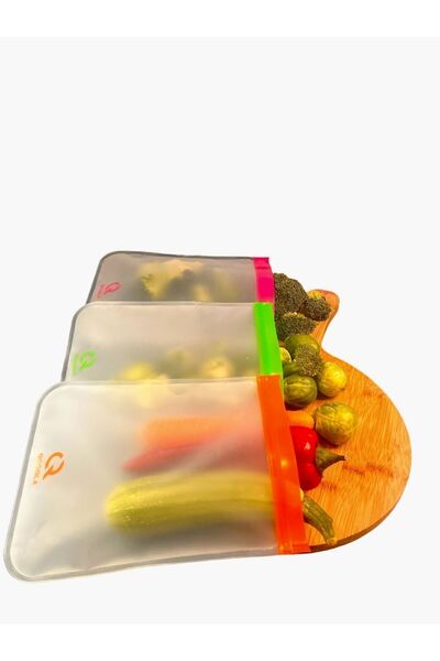 Saatistan Yıkanabilir 3’lü Gıda Saklama Poşeti 19x25 cm, büyük buz dolabı sebze ve meyve için