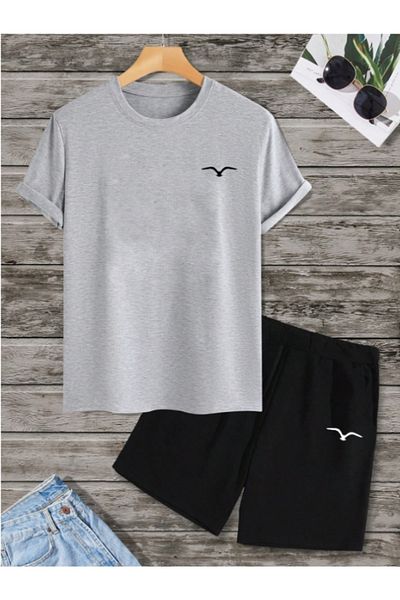 Hunors Sportswear & Company Men's Bird Seagull Printed Oversize T-Shirt-Shorts Set
