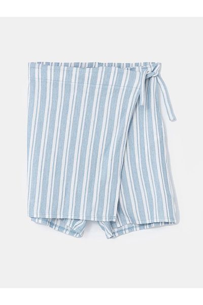 LC Waikiki Lcw Kids Blue Elastic Waist Striped Girls Shorts Skirt