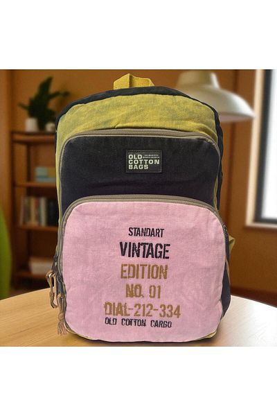 Old Cotton Quality Colorful Vintage Design Backpack Travel School Travel Bag 30 cm X 42 cm